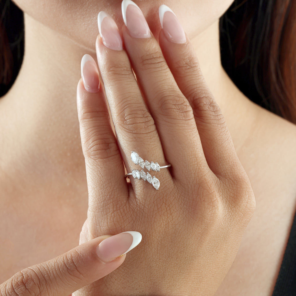 Crossover Marquise Cut Diamond Open Bypass Ring