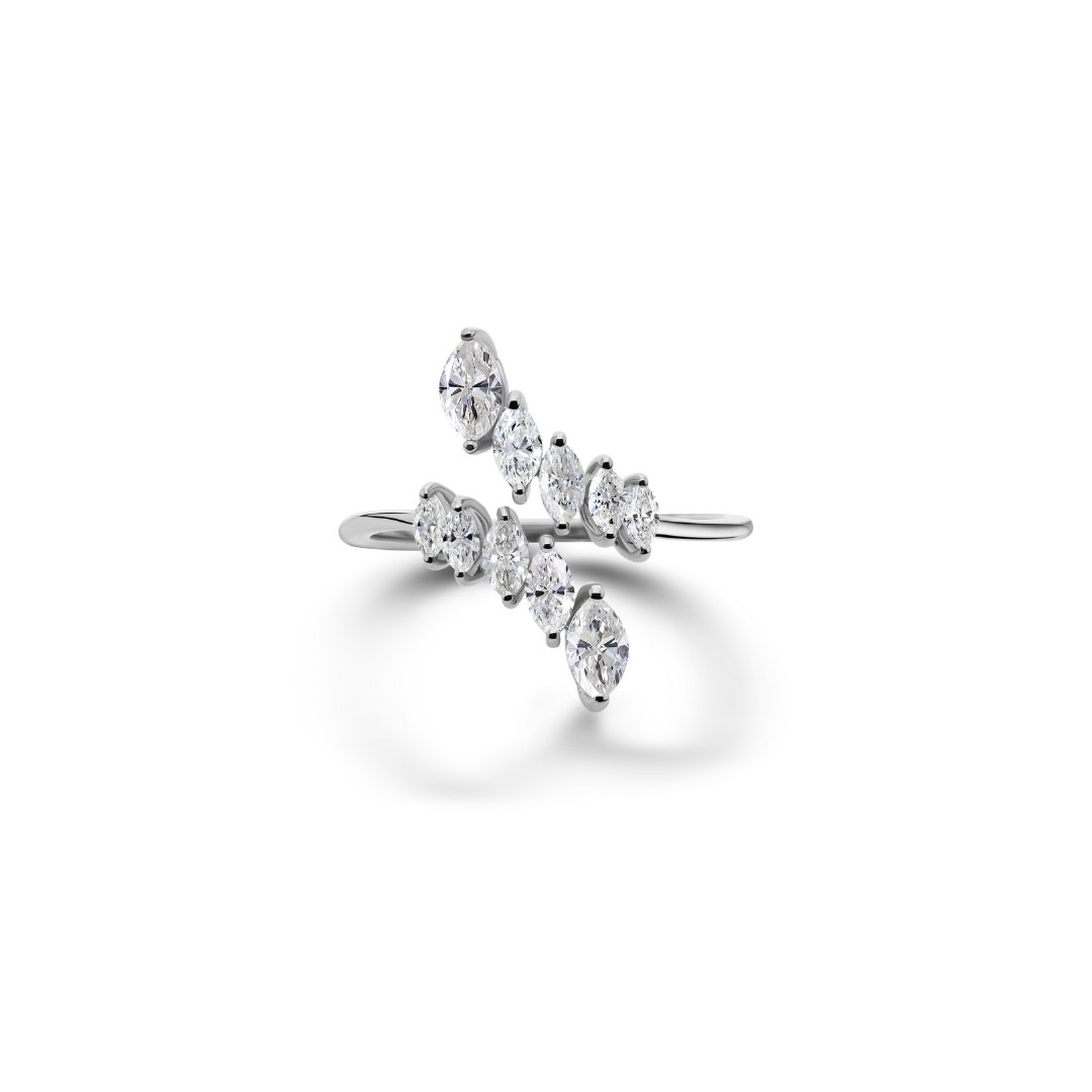 Crossover Marquise Cut Diamond Open Bypass Ring