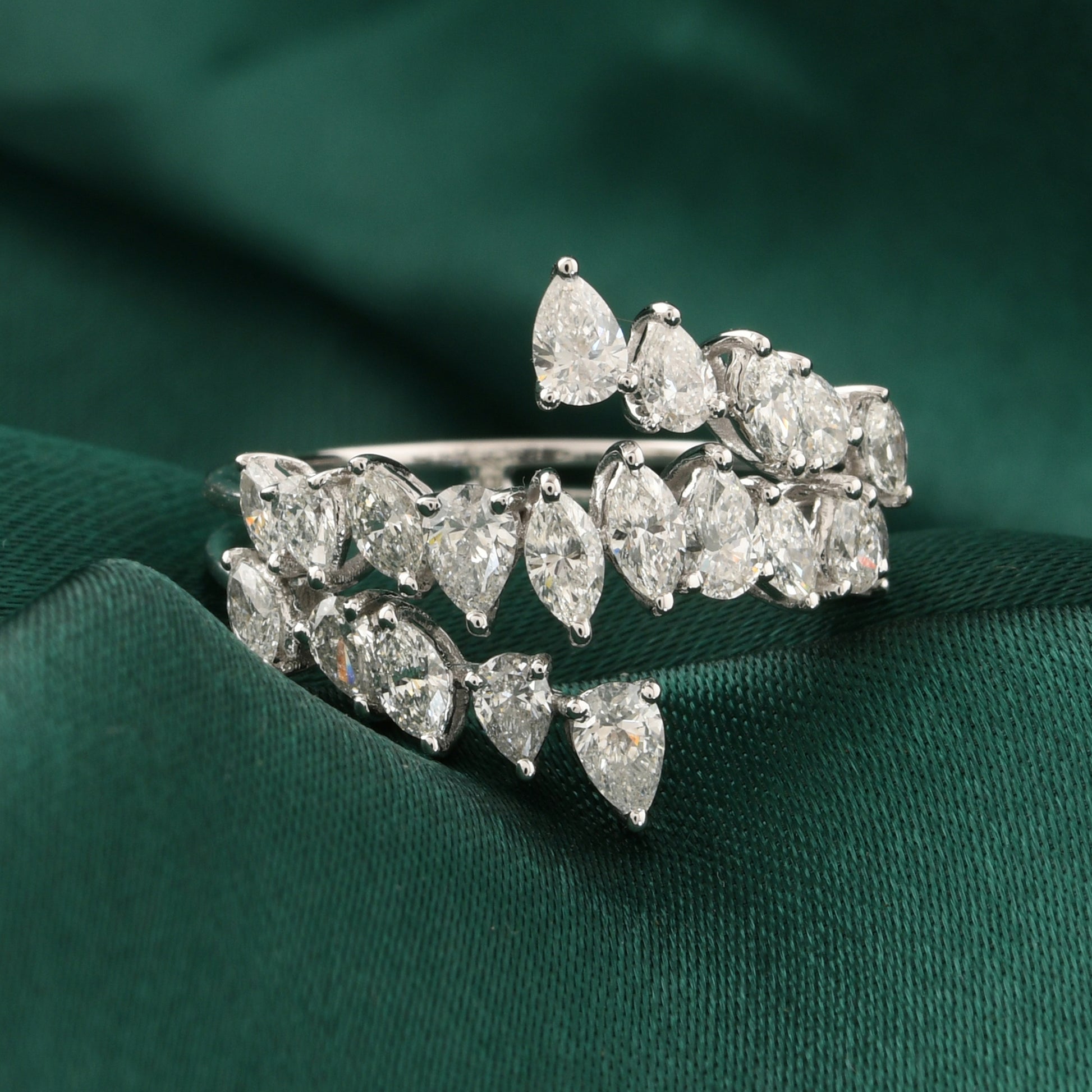 Genuine Marquise and Pear Shaped Natural Diamond Bypass Ring