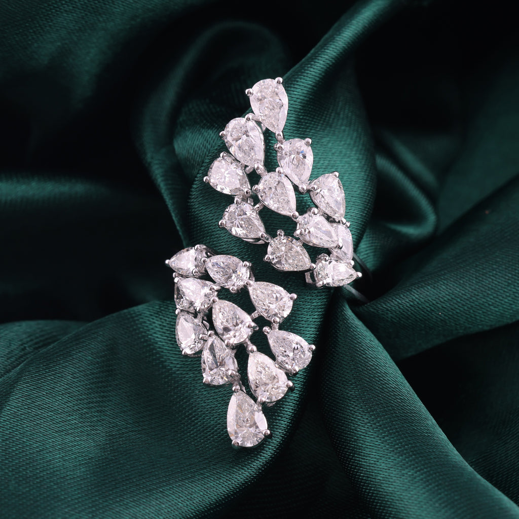 Pear Shaped 4.07 Carat Natural Diamond Open Wrap Bypass Ring in Fine Gold