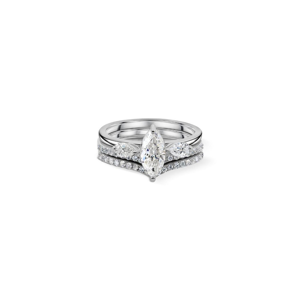 Marquise Cut Natural Diamond Engagement Ring with Pave Chevron Bands
