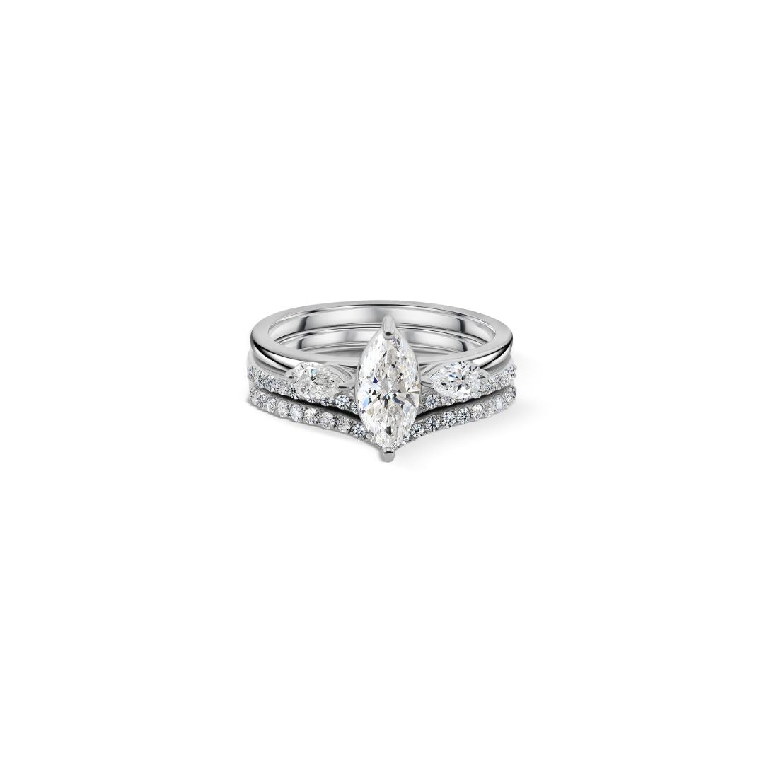 Marquise Cut Natural Diamond Engagement Ring with Pave Chevron Bands