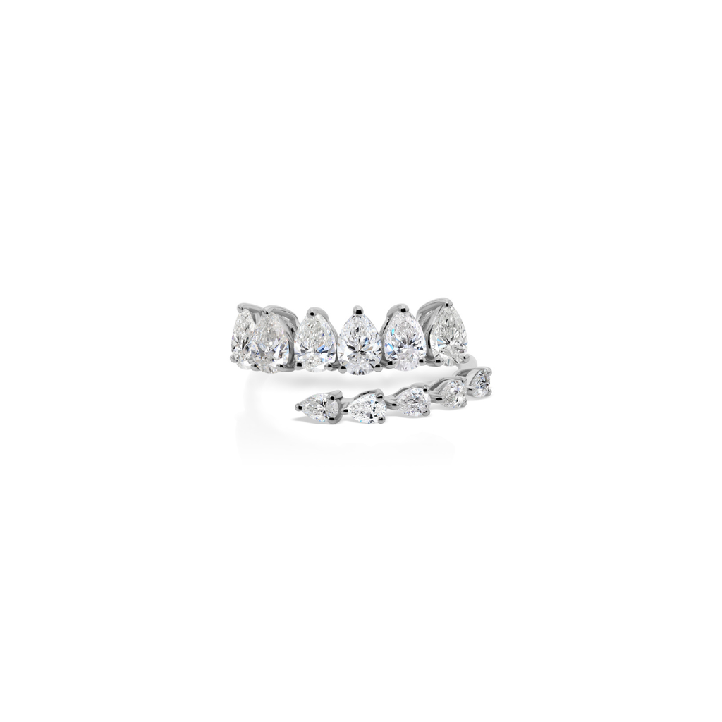 Double Row Pear Cut Natural Diamond Wrap Ring in Fine Gold