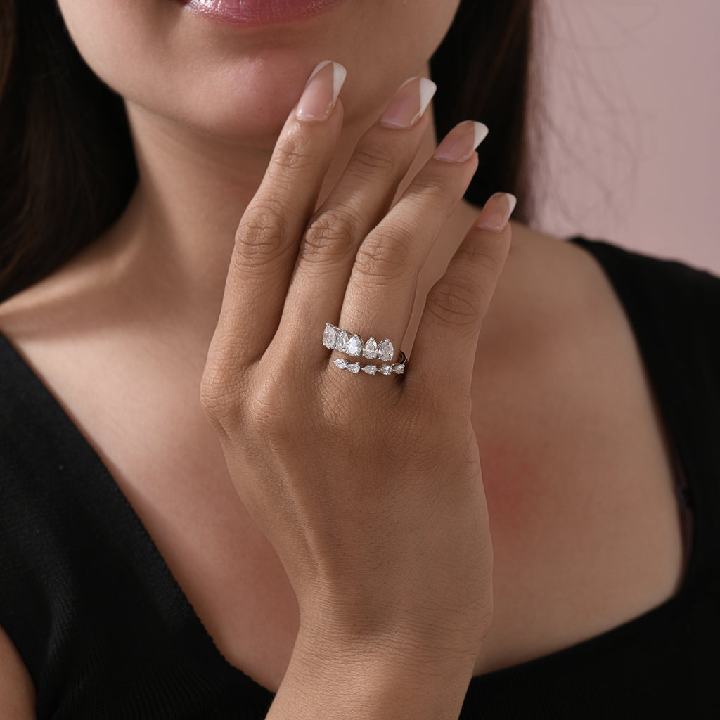 Double Row Pear Cut Natural Diamond Wrap Ring in Fine Gold