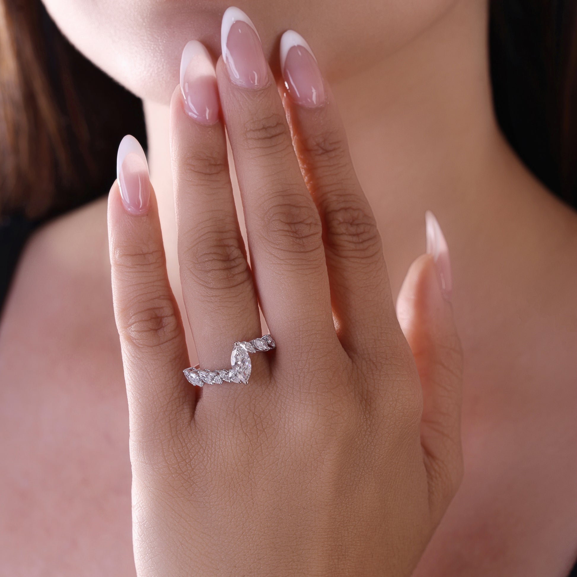 Timeless Marquise Shaped Diamond Handmade Ring in Solid Gold