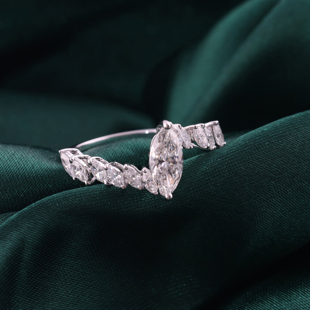 Timeless Marquise Shaped Diamond Handmade Ring in Solid Gold
