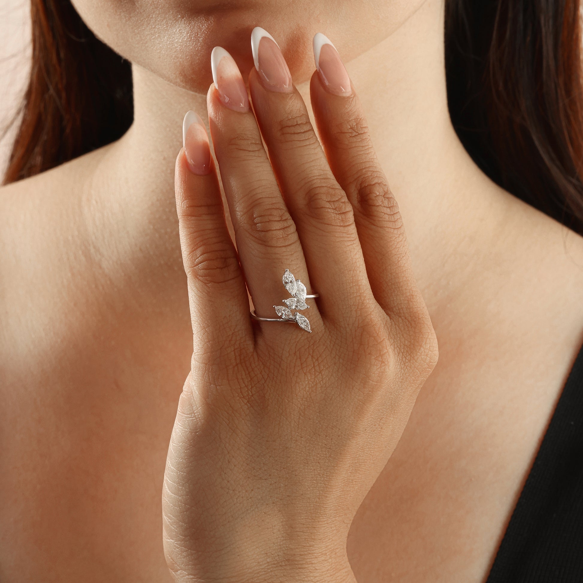 Five Stone Marquise Cut Natural Diamond Handmade Gold Ring