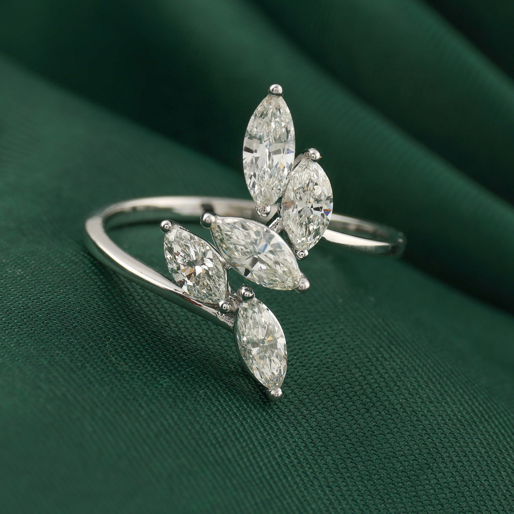 Five Stone Marquise Cut Natural Diamond Handmade Gold Ring