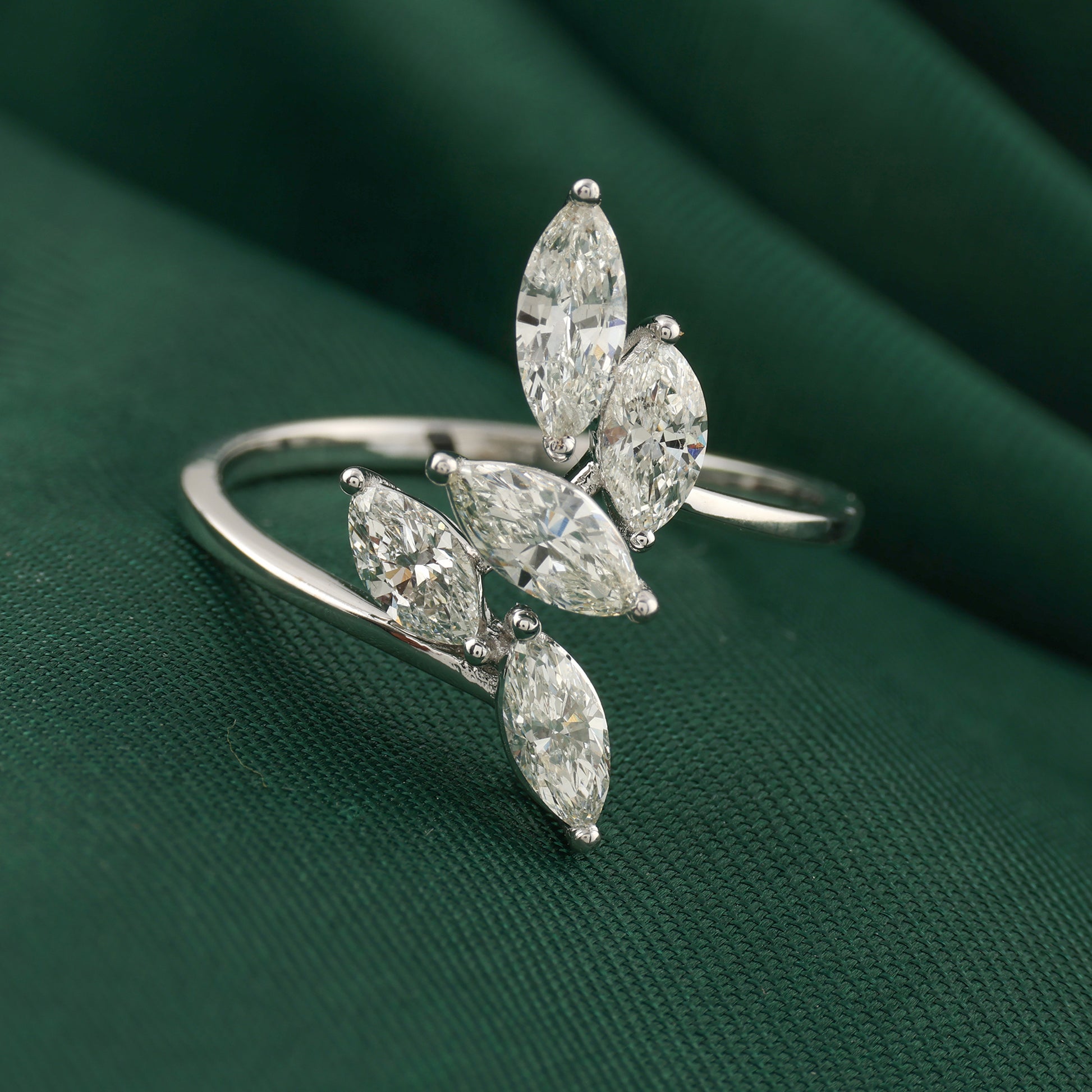 Five Stone Marquise Cut Natural Diamond Handmade Gold Ring