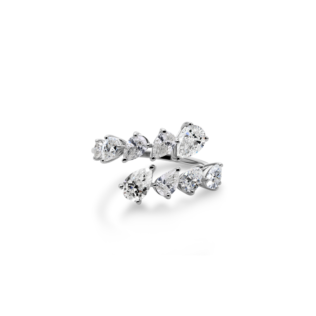 Certified Pear Cut Diamond Bypass Ring with Open Wrap Design