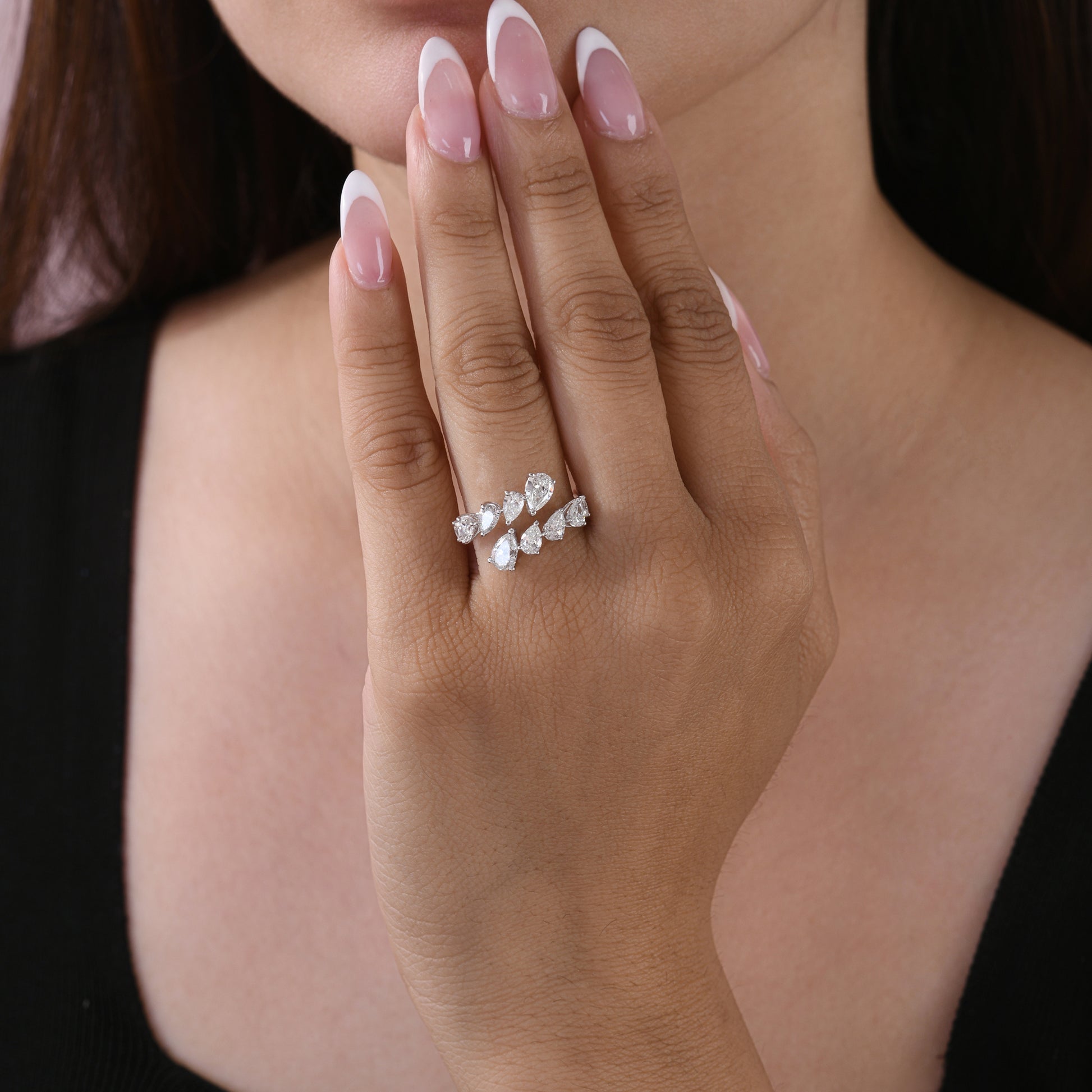 Certified Pear Cut Diamond Bypass Ring with Open Wrap Design