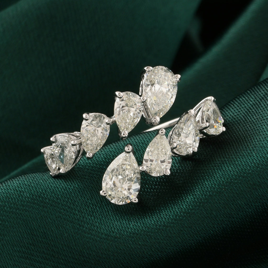 Certified Pear Cut Diamond Bypass Ring with Open Wrap Design