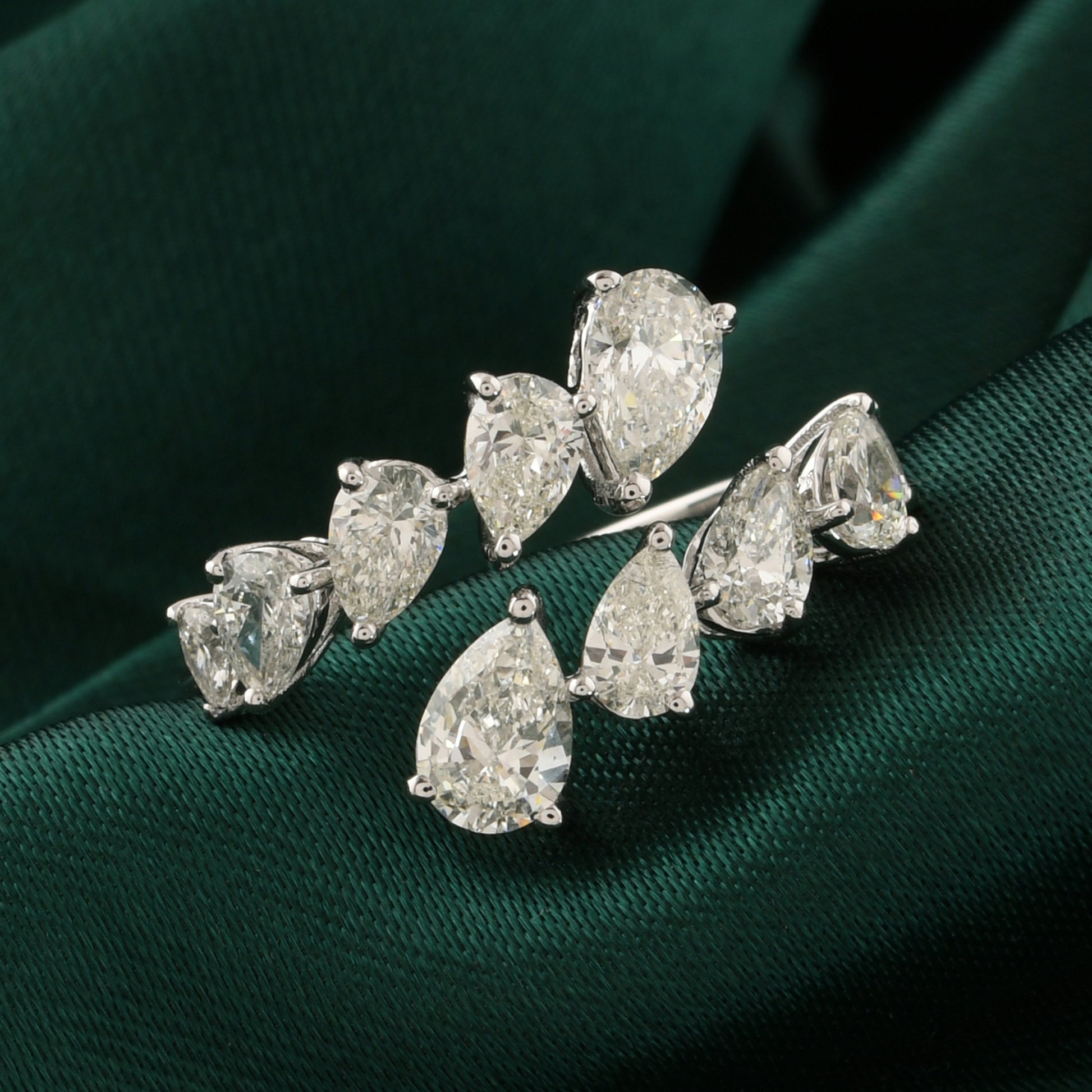 Certified Pear Cut Diamond Bypass Ring with Open Wrap Design