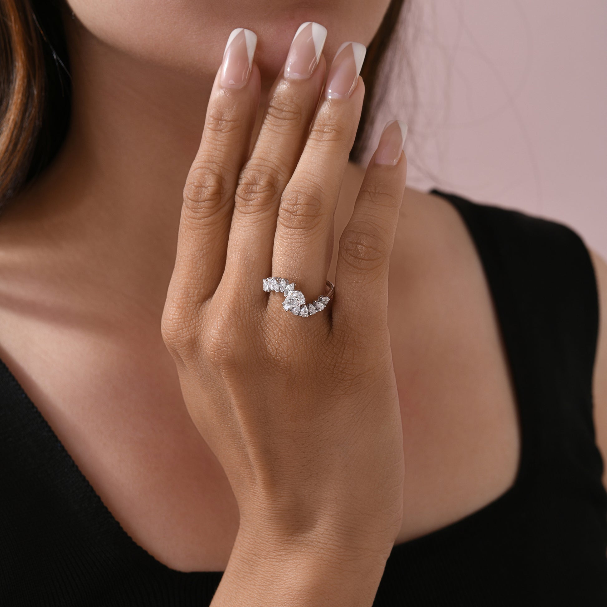 Unique Spiral Natural Diamond Wrap Band Ring with Pear Marquise Cut