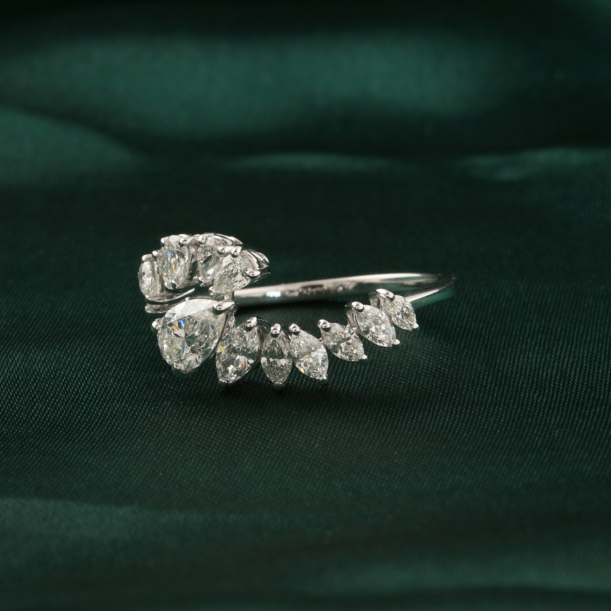 Unique Spiral Natural Diamond Wrap Band Ring with Pear Marquise Cut