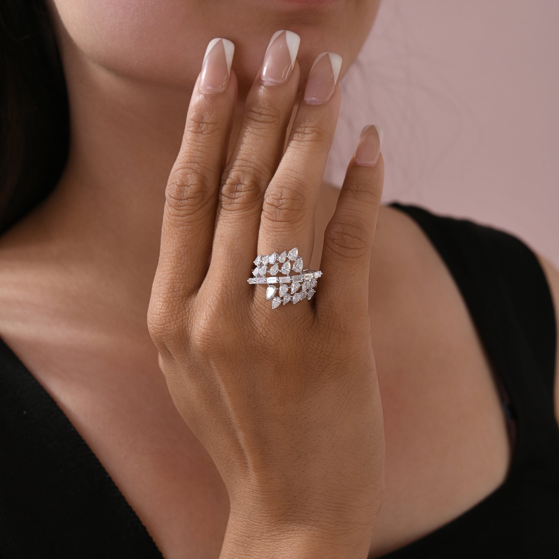 Leaf Inspired SI Clarity HI Color Natural Diamond Fine Gold Cocktail Ring