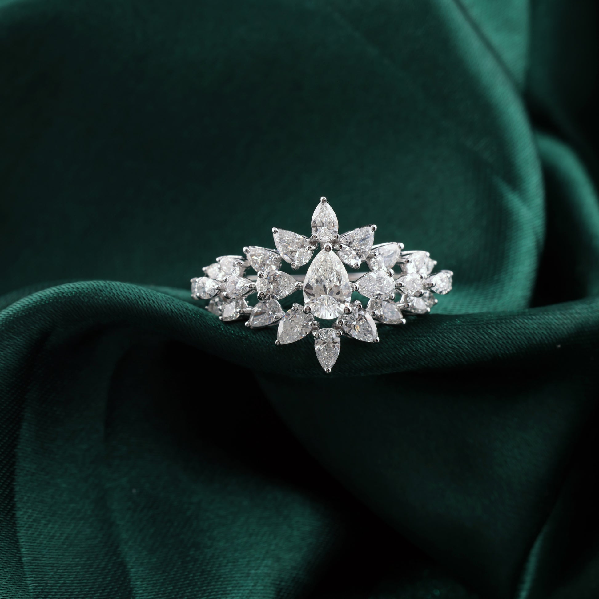 Handcrafted Pear Cut Diamond Cocktail Ring in Fine Gold