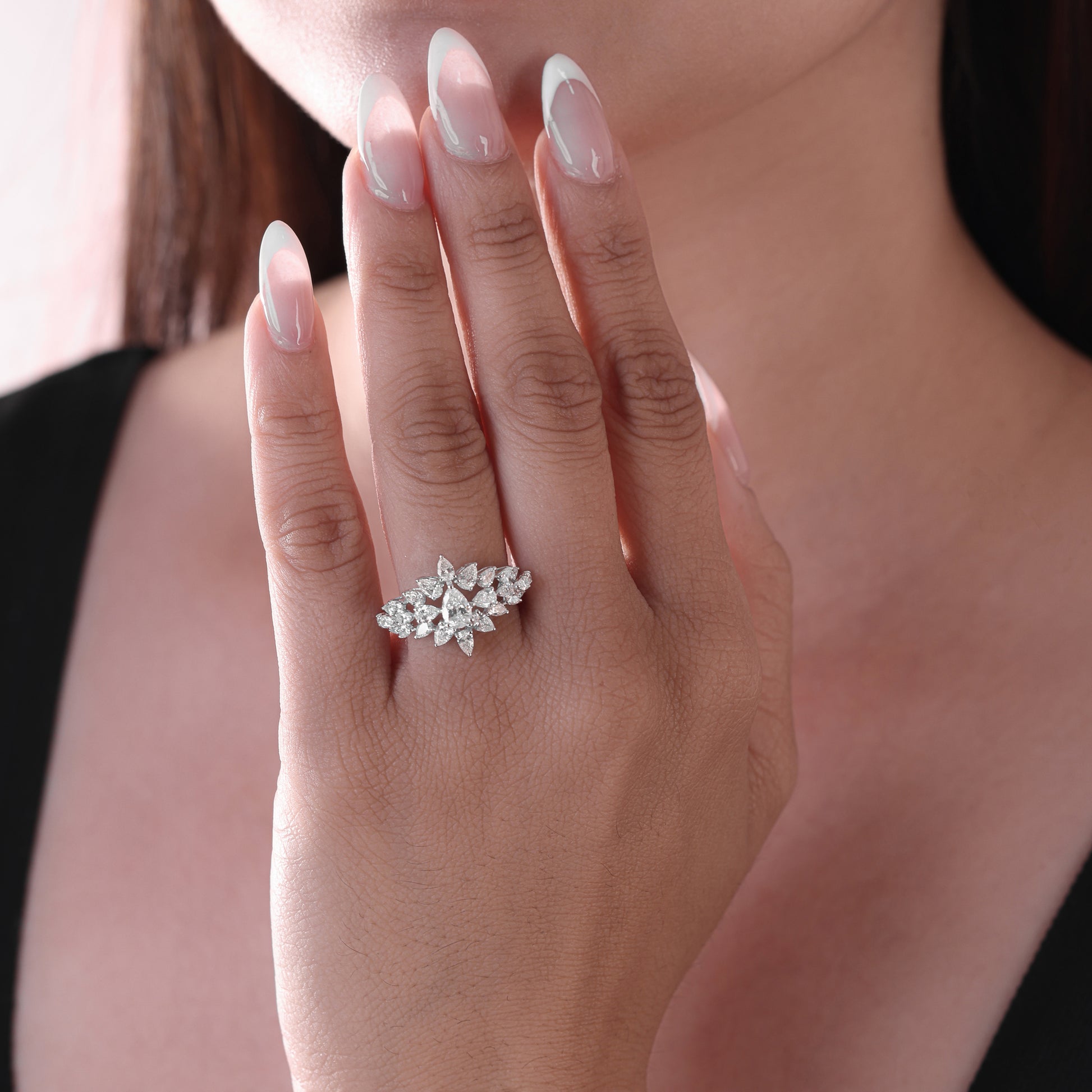 Handcrafted Pear Cut Diamond Cocktail Ring in Fine Gold