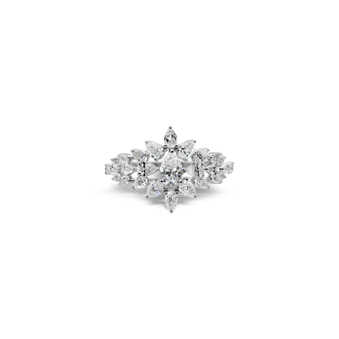 Handcrafted Pear Cut Diamond Cocktail Ring in Fine Gold