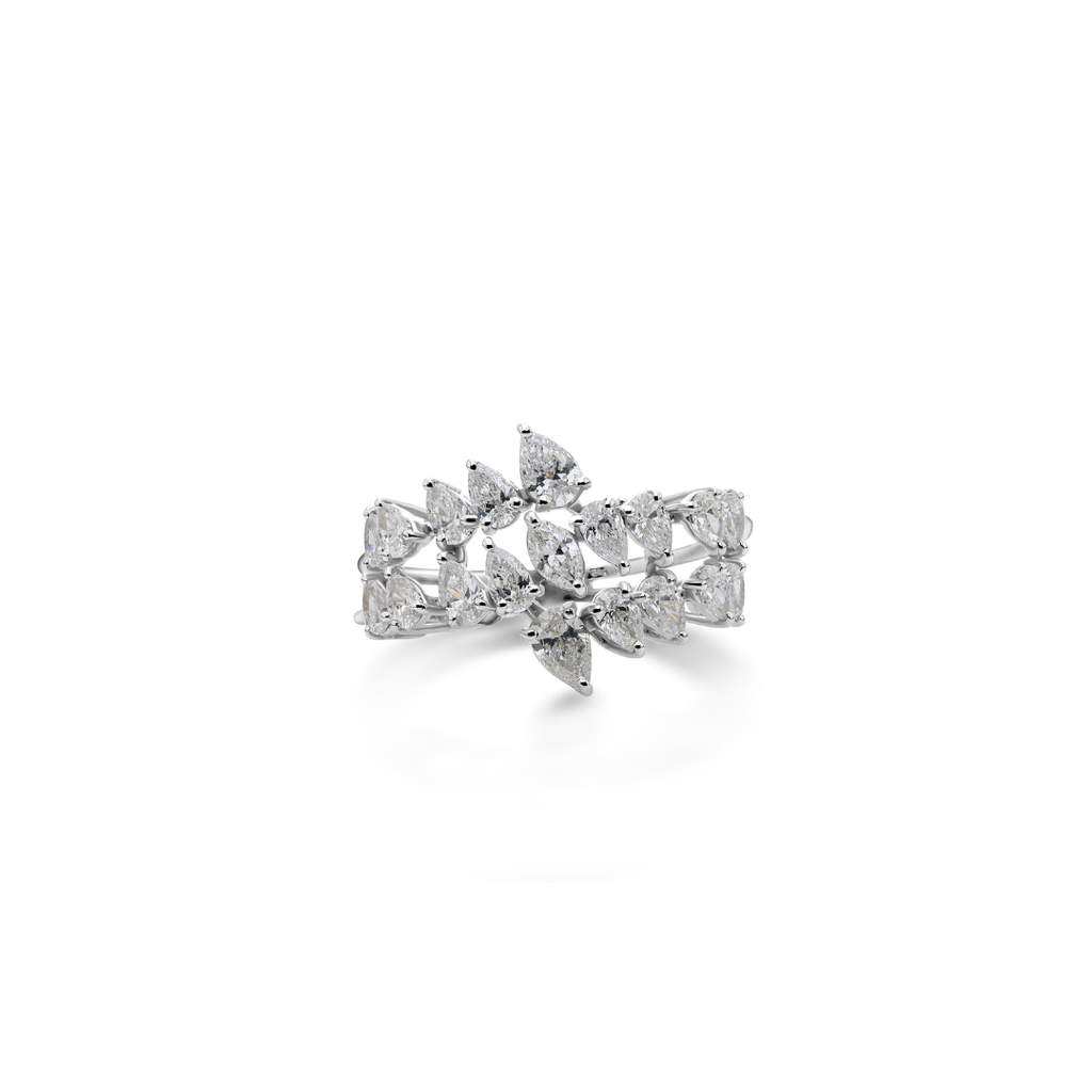 Genuine Marquise & Pear Cut Diamond Bypass Ring in Fine Gold