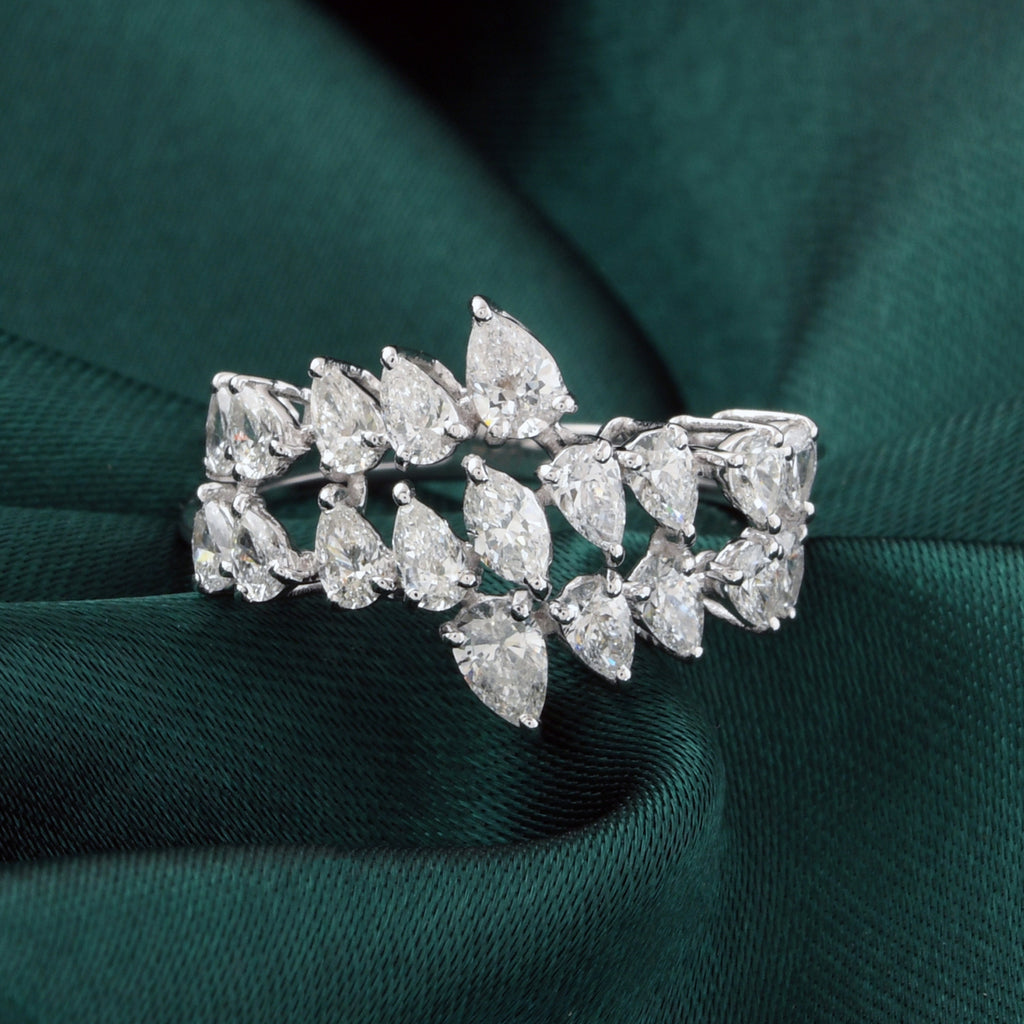 Genuine Marquise & Pear Cut Diamond Bypass Ring in Fine Gold
