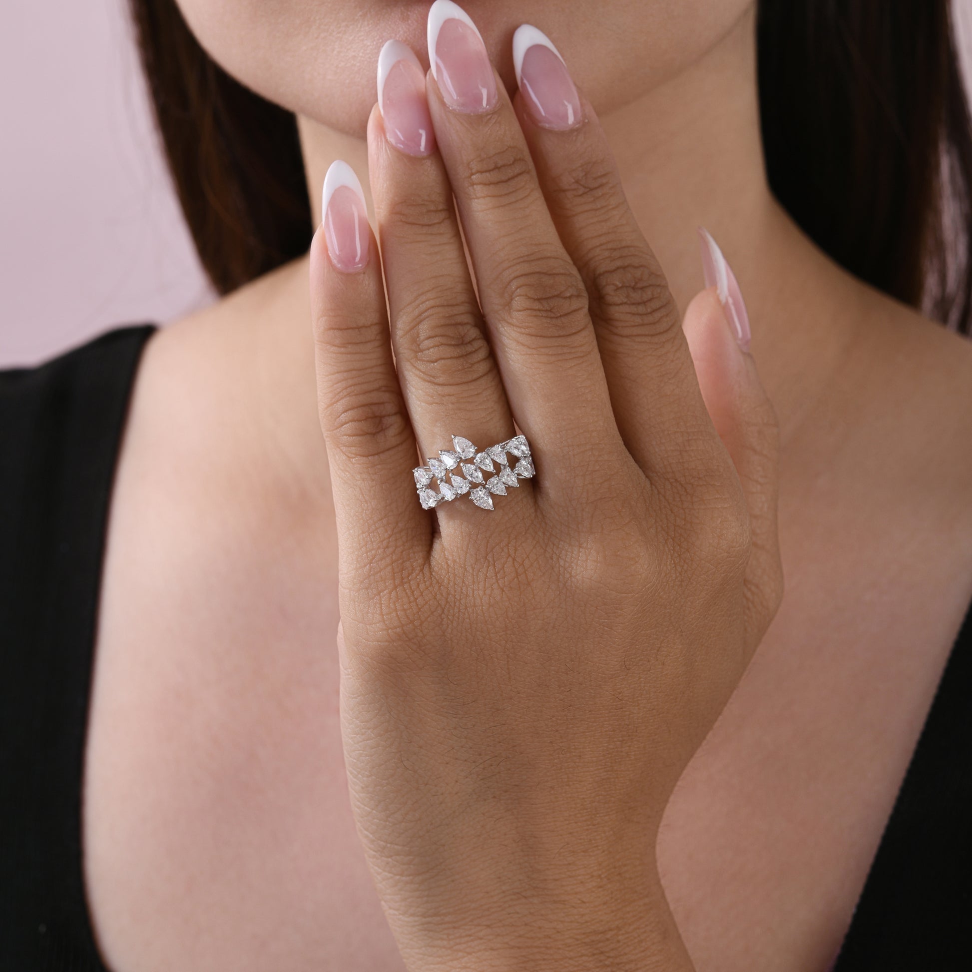 Genuine Marquise & Pear Cut Diamond Bypass Ring in Fine Gold