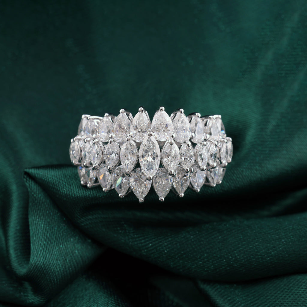 Statement Pear Marquise Cut Diamond Multi Row Wide Band Ring