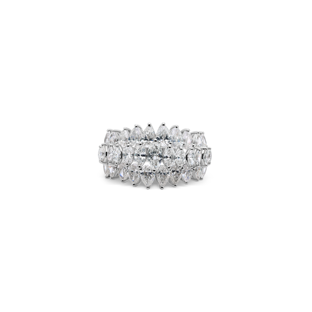 Statement Pear Marquise Cut Diamond Multi Row Wide Band Ring