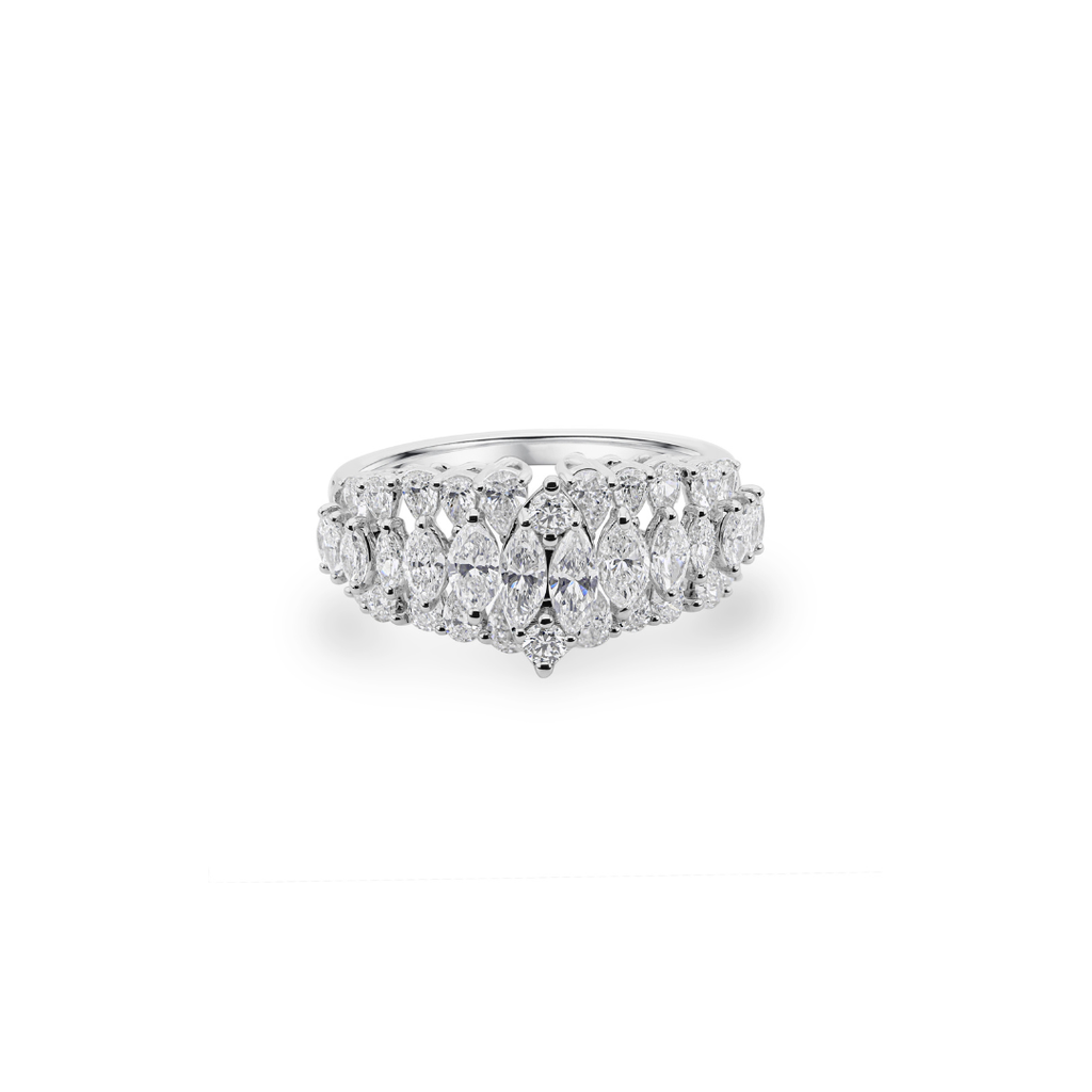 Triple Row Multi Cut Diamond Wide Band Statement Ring