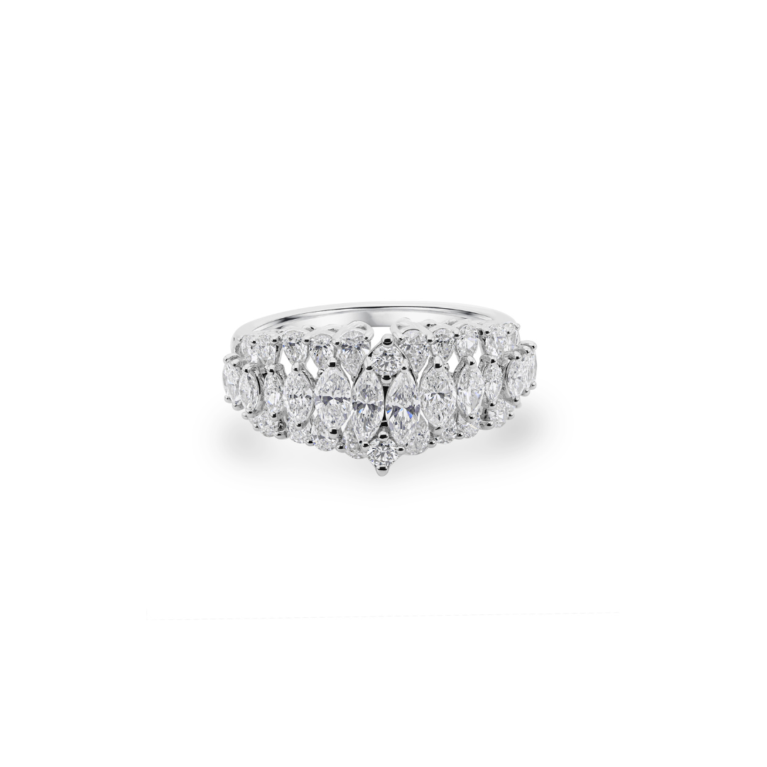 Triple Row Multi Cut Diamond Wide Band Statement Ring