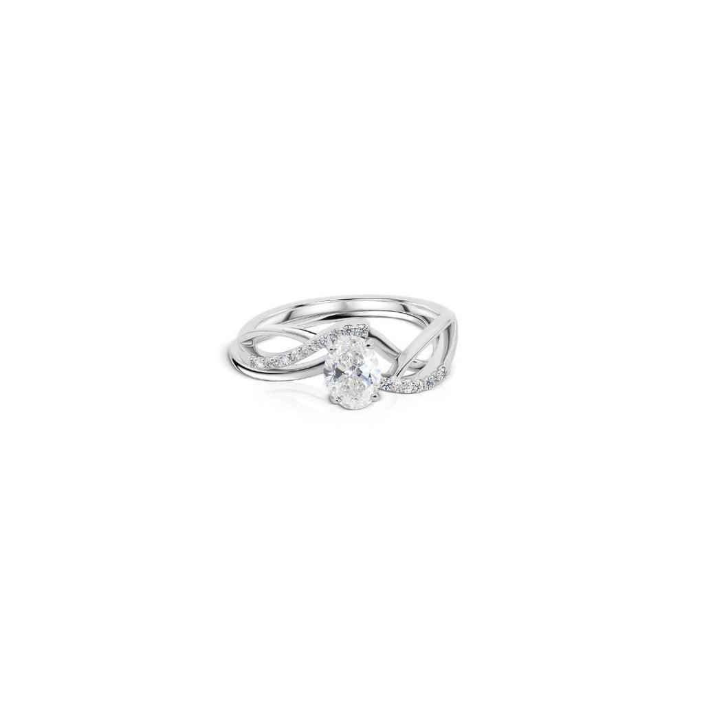 Unique Twisted Oval Solitaire Bridal Ring Set with Curve Design Band