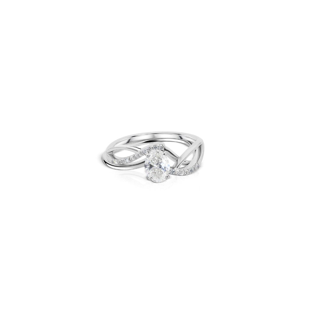 Unique Twisted Oval Solitaire Bridal Ring Set with Curve Design Band