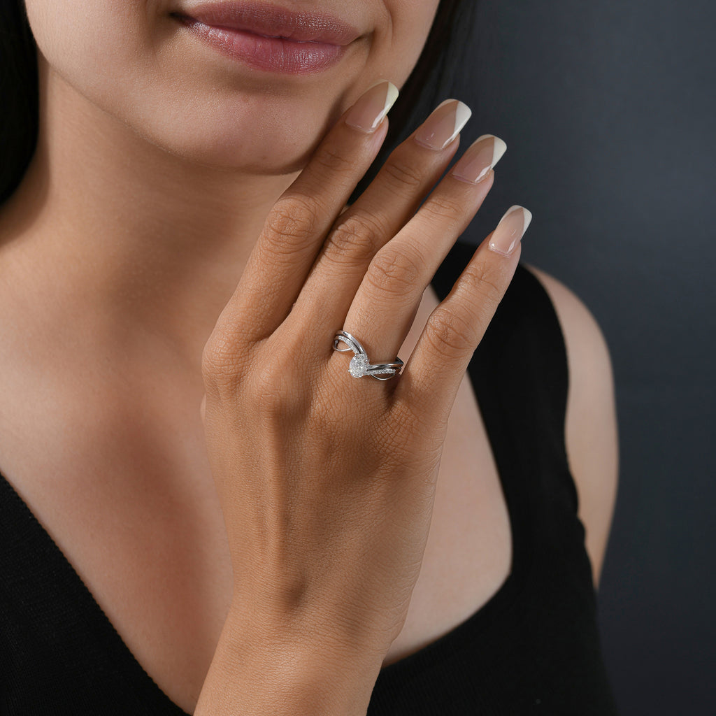 Unique Twisted Oval Solitaire Bridal Ring Set with Curve Design Band