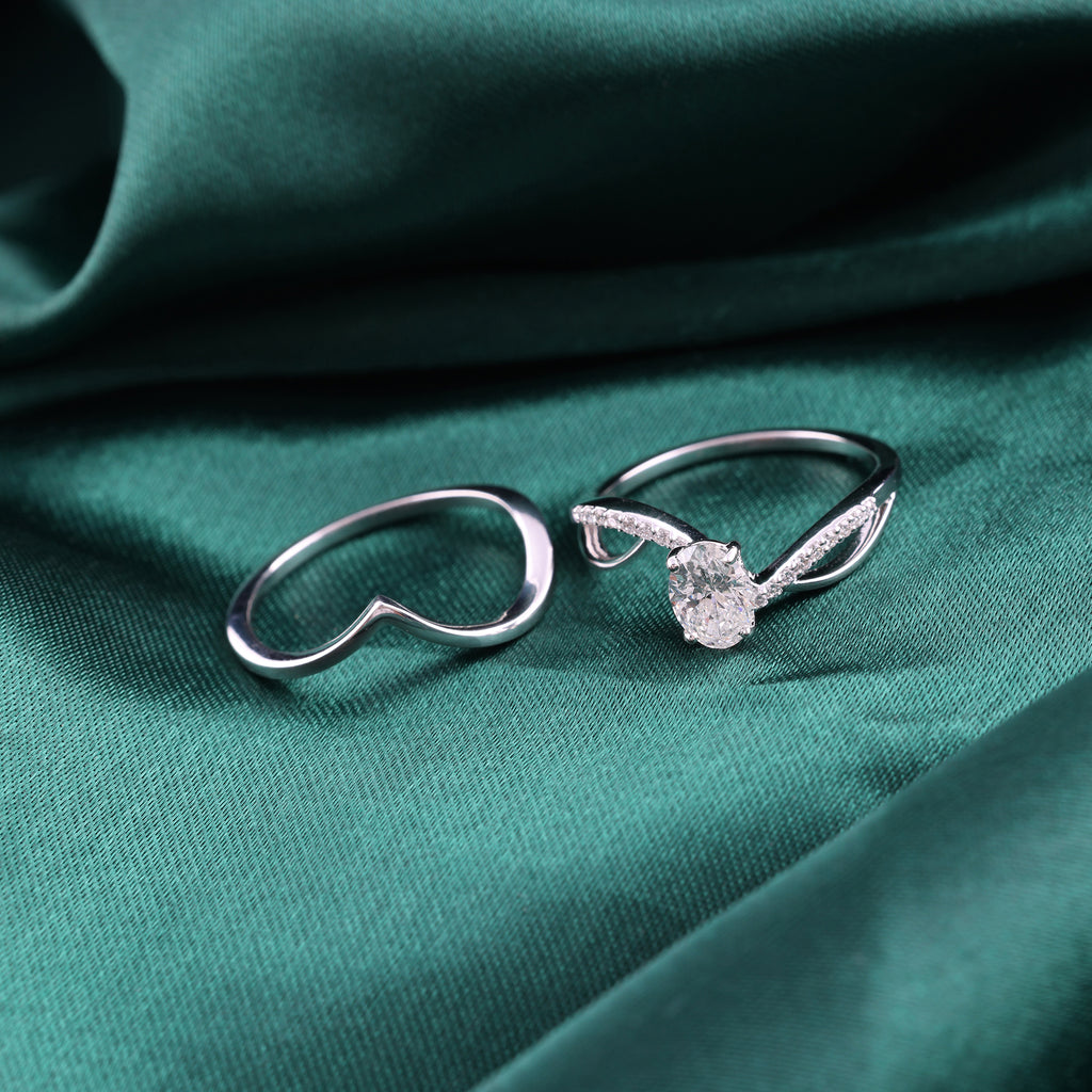 Unique Twisted Oval Solitaire Bridal Ring Set with Curve Design Band