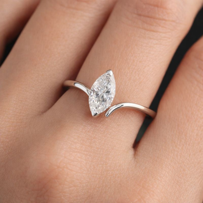 Minimal Fine Gold Marquise Shape Natural Diamond Engagement Ring