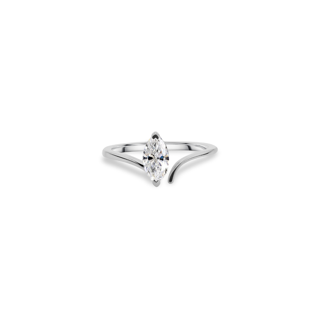 Minimal Fine Gold Marquise Shape Natural Diamond Engagement Ring