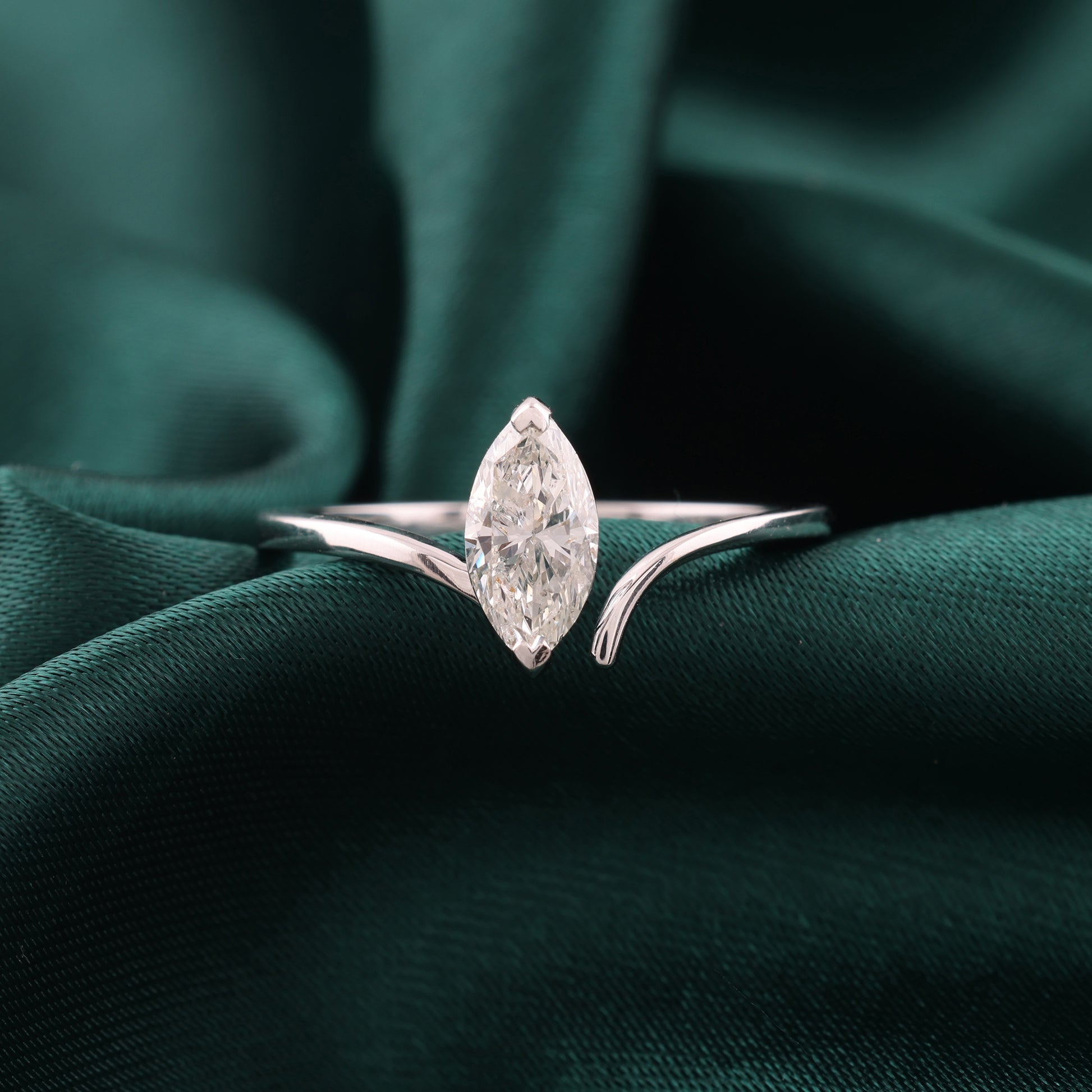 Minimal Fine Gold Marquise Shape Natural Diamond Engagement Ring