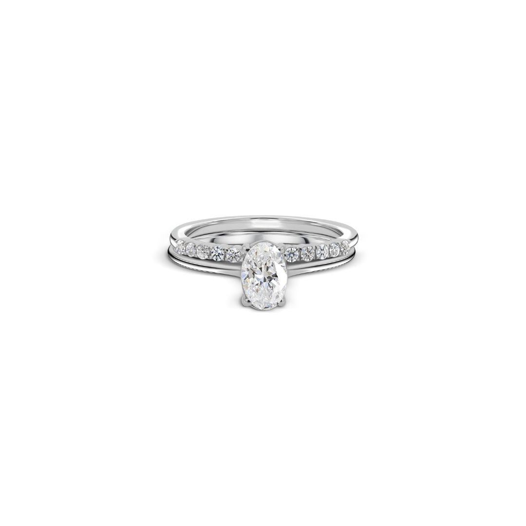 Stackable Oval Round Cut Natural Diamond Two Piece Wedding Band Ring