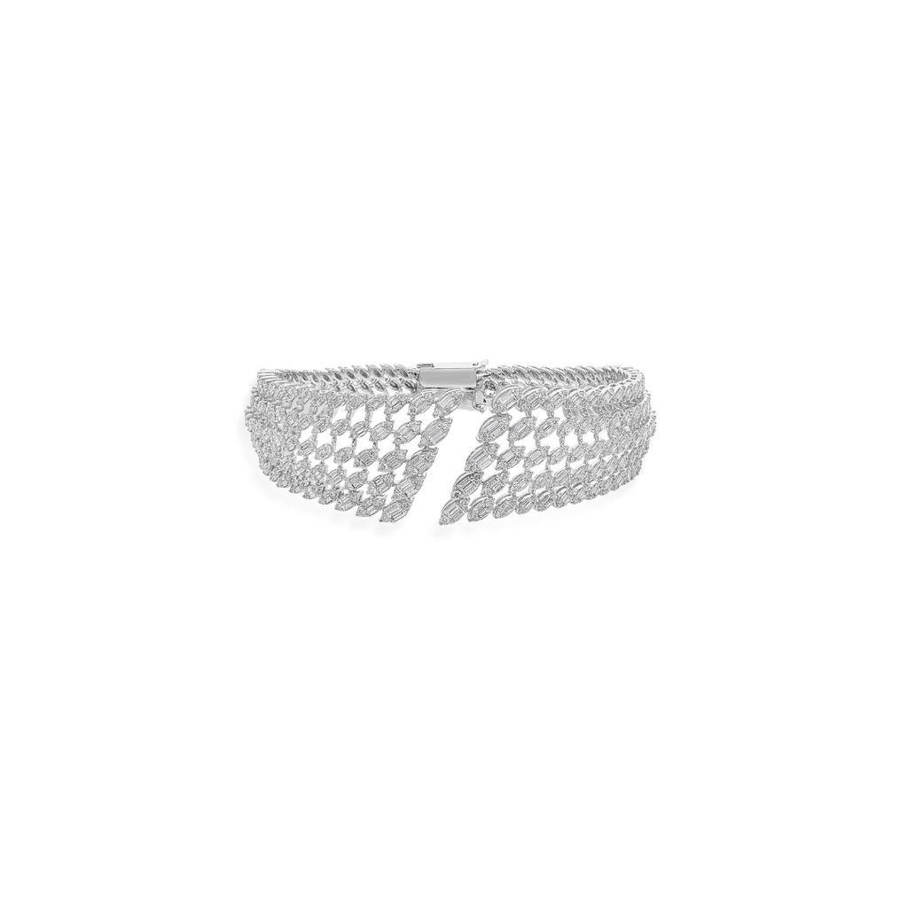Gold Diamond Open Cuff Bracelet for Women Wide Mesh Bangle Design