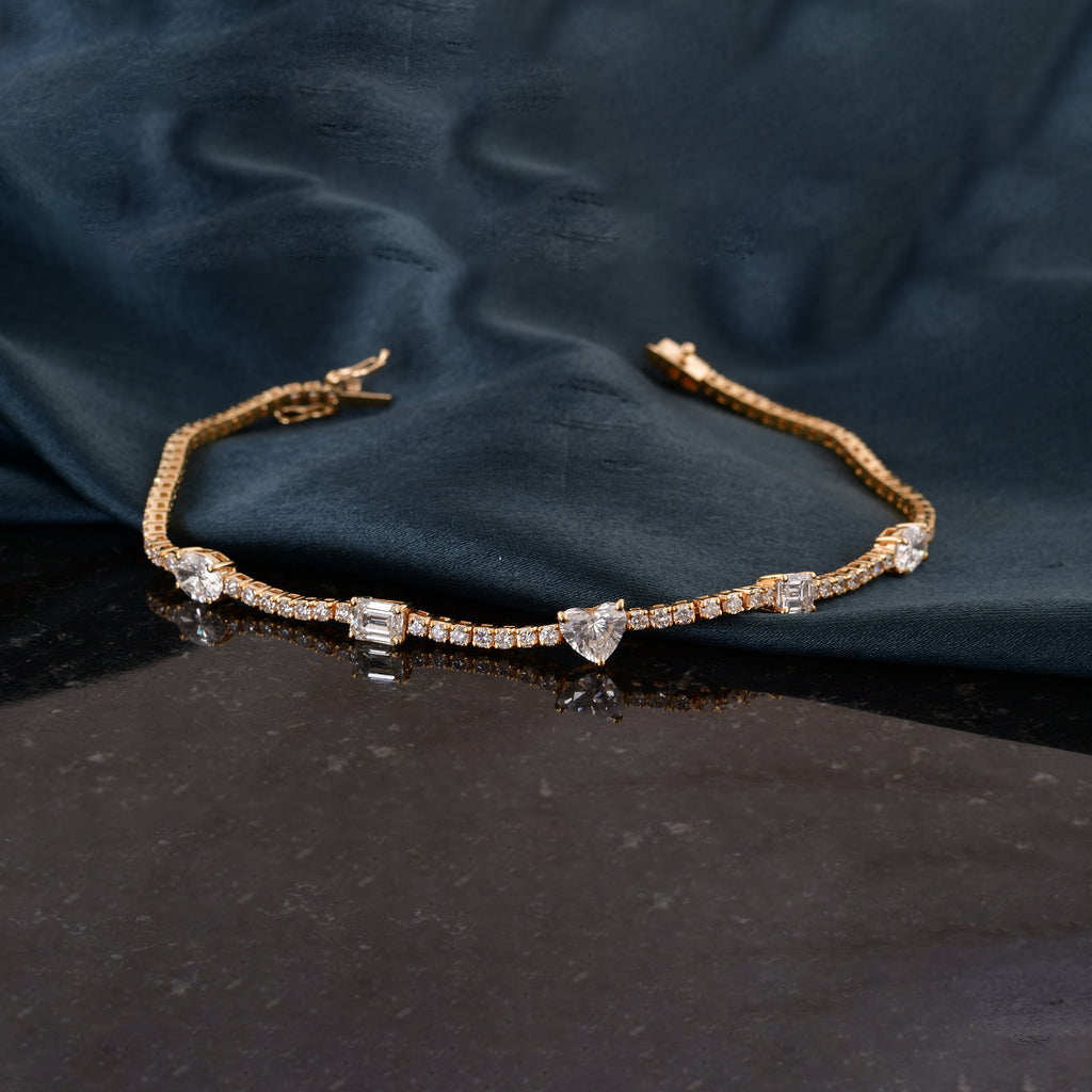 Delicate Fine Gold Mixed Cut 3.64Ct Natural Diamond Tennis Bracelet