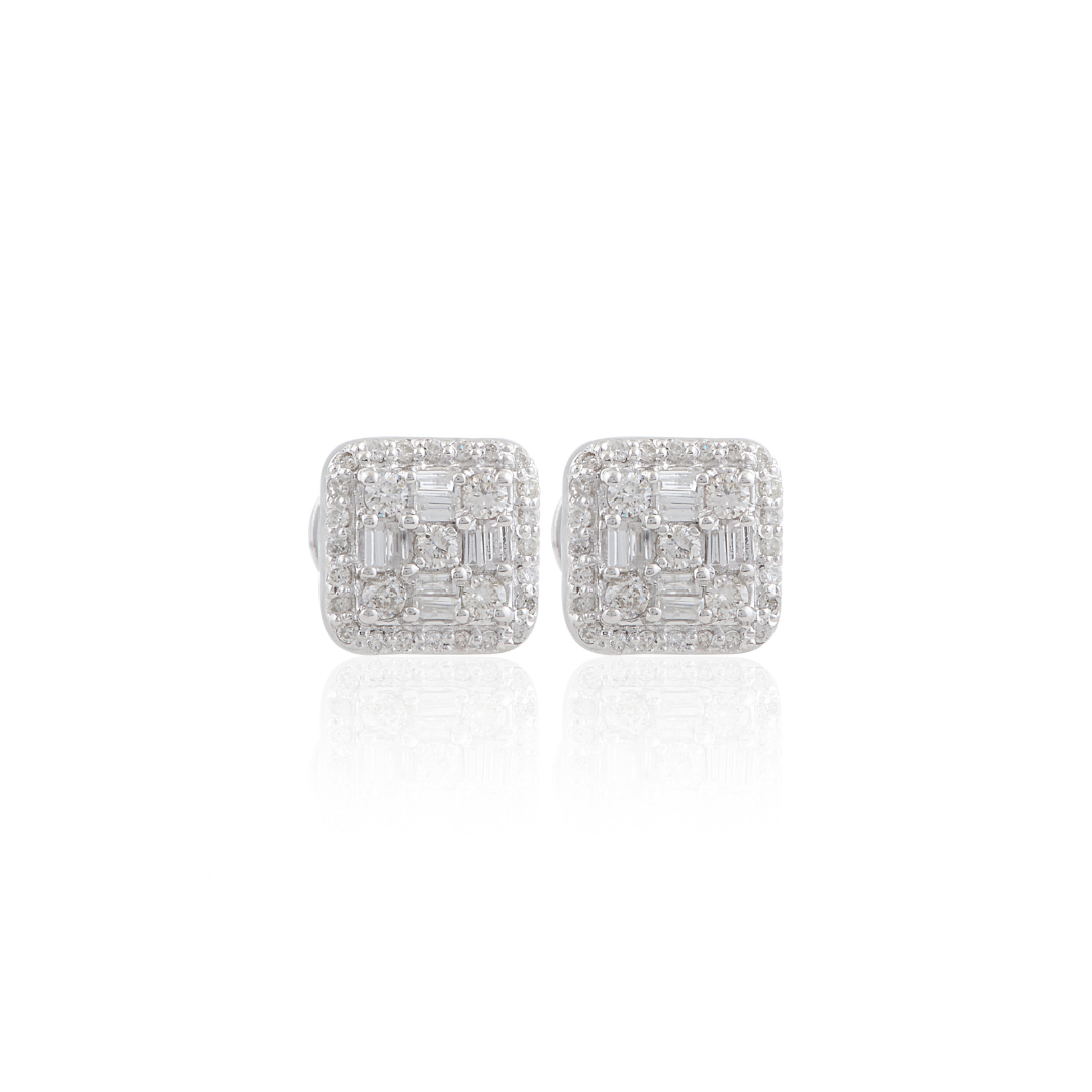 0.37 Ct. Natural Baguette & Round Diamond Cluster Gold Stud Earrings