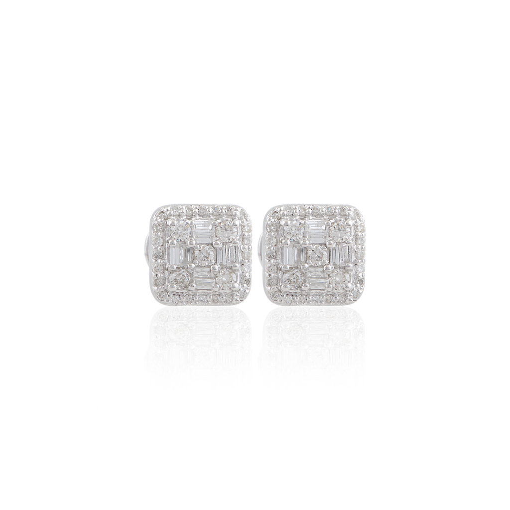 0.37 Ct. Natural Baguette & Round Diamond Cluster Gold Stud Earrings