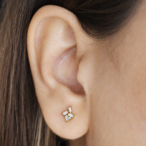 0.20 Ct. SI/HI Baguette Cut Diamond Cluster Gold Stud Earrings