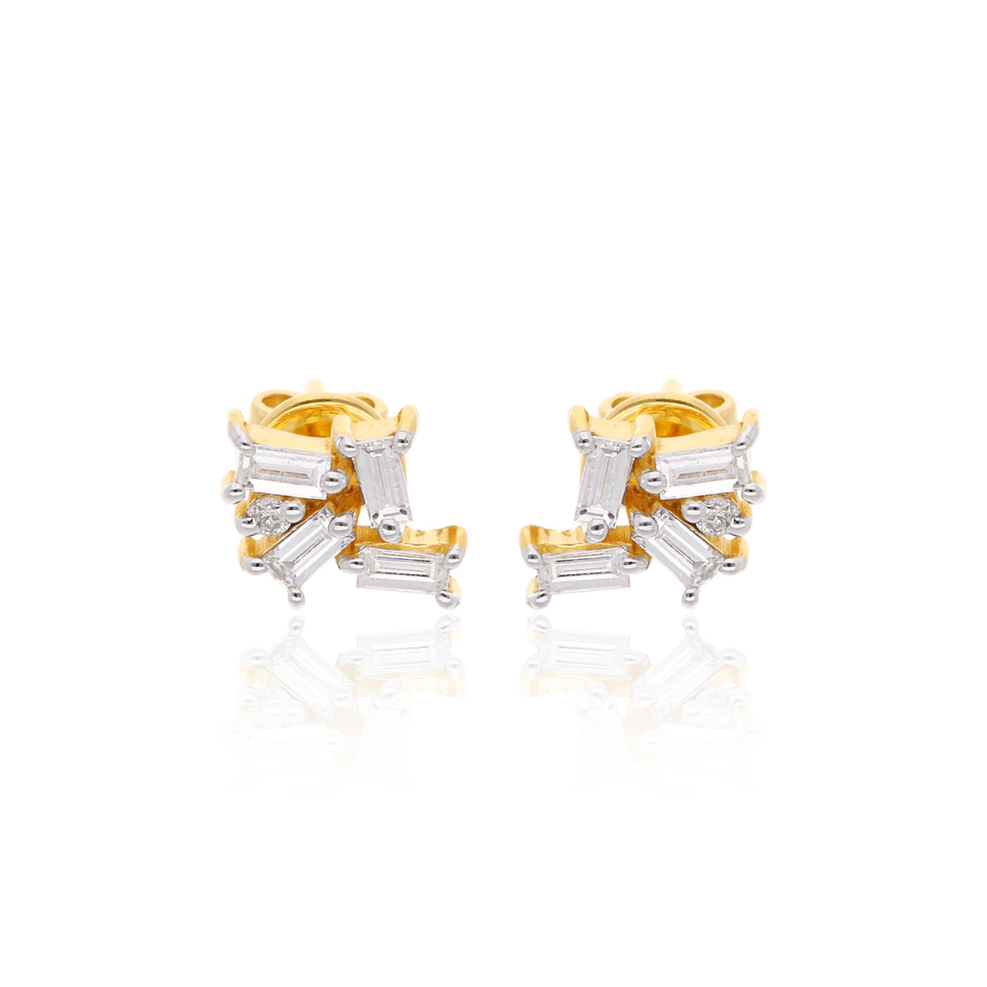 Minimalist Baguette Natural Diamond Cluster Gold Stud Earrings