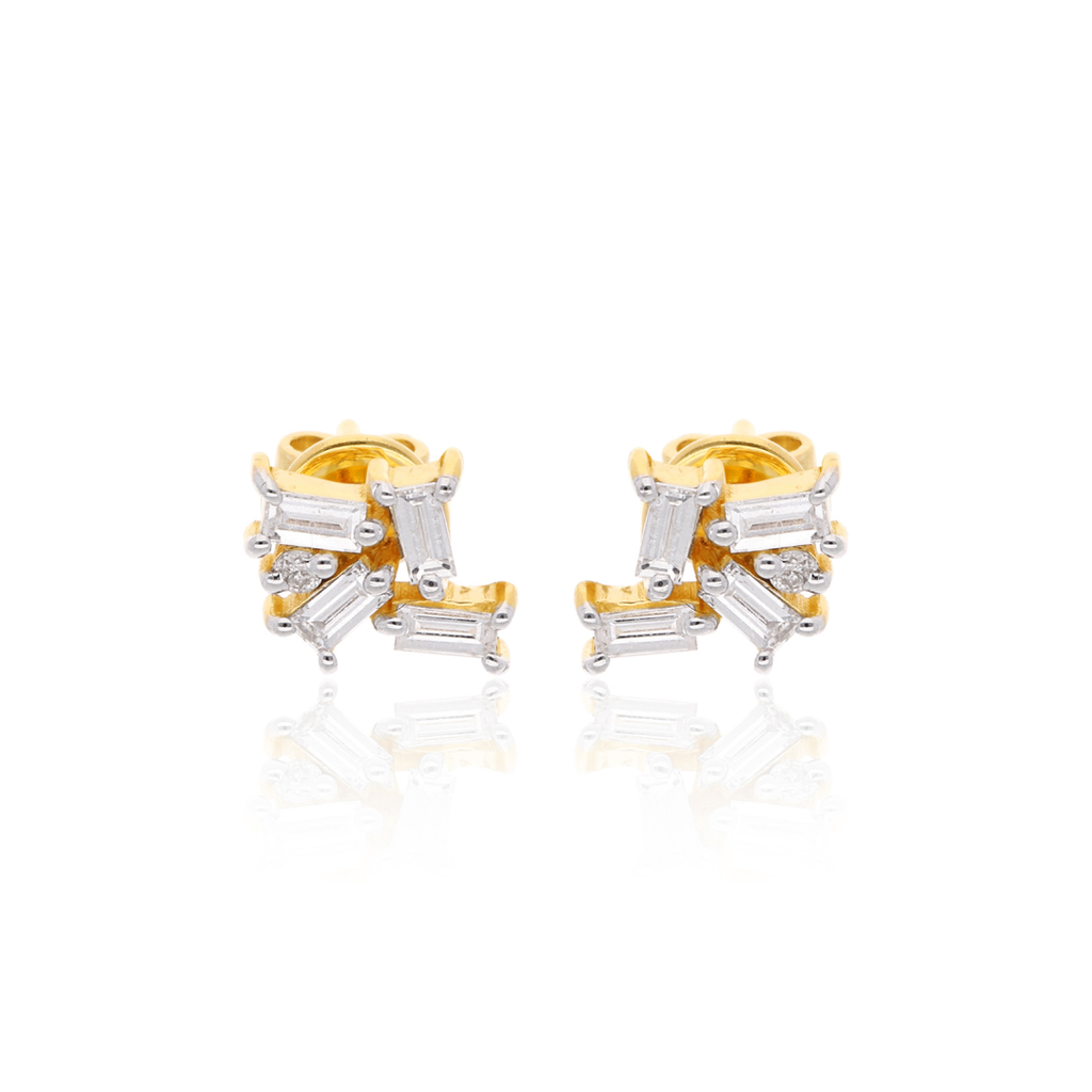 Minimalist Baguette Natural Diamond Cluster Gold Stud Earrings