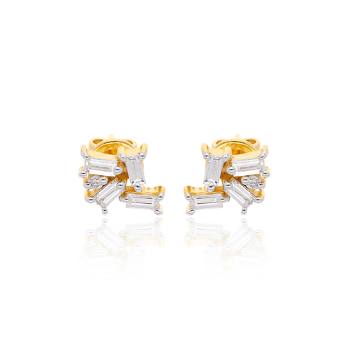0.20 Ct. SI/HI Baguette Cut Diamond Cluster Gold Stud Earrings