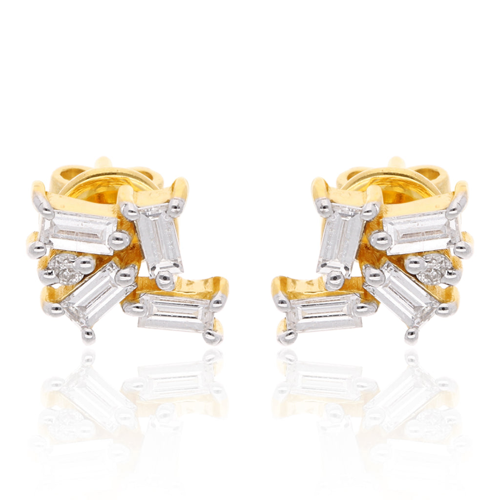 0.20 Ct. SI/HI Baguette Cut Diamond Cluster Gold Stud Earrings