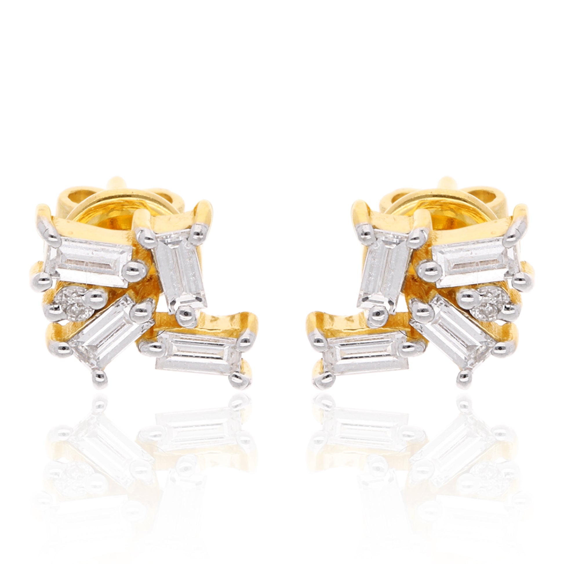 0.20 Ct. SI/HI Baguette Cut Diamond Cluster Gold Stud Earrings