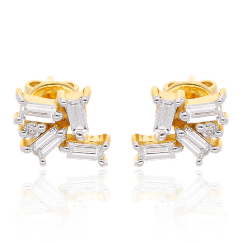 0.20 Ct. SI/HI Baguette Cut Diamond Cluster Gold Stud Earrings