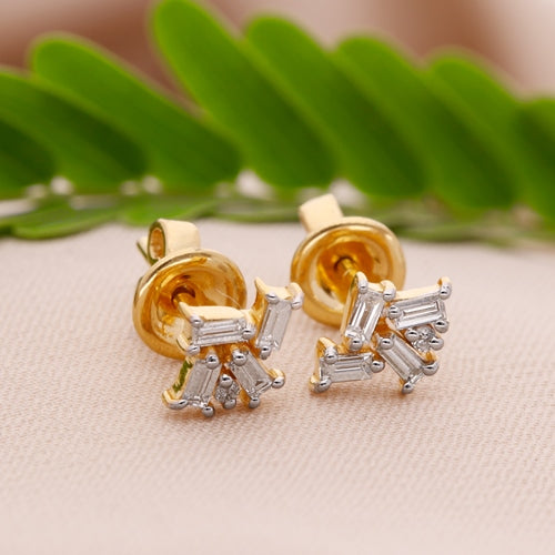 0.20 Ct. SI/HI Baguette Cut Diamond Cluster Gold Stud Earrings